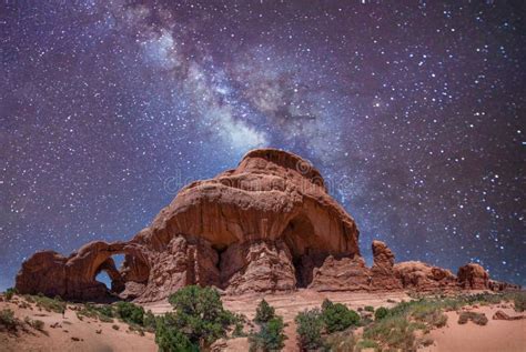 Starry Night Over Rock Formations Arches National Park Utah Usa