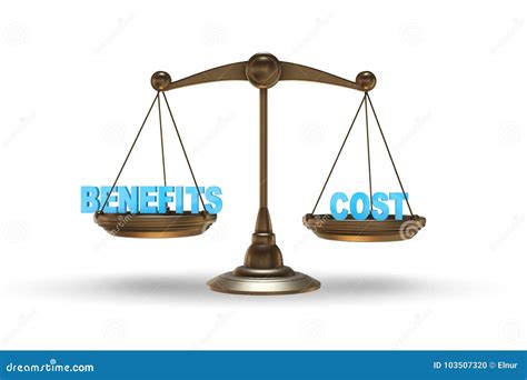 the scales in benefits and cost concept 3d rendering stock illustration illustration of