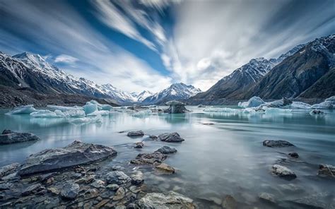 Download Wallpapers Mount Cook Southern Alps Glacier Mountain Lake