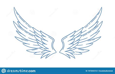 Pair Of Monochrome Wide Open Angel Wings Vector Illustration In Outline