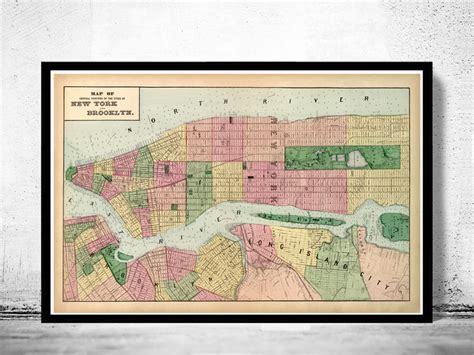 Old Map Of New York 1897 Manhattan Vintage Map Wall Map Print Vintage