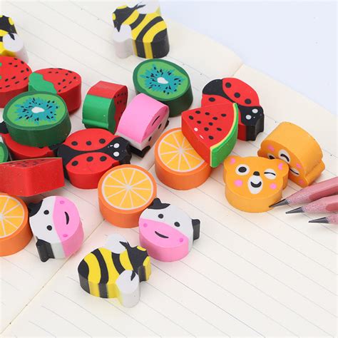 Cute Cartoon Eraser Fruit Animal Shape Pencil Mixed Match Stationery