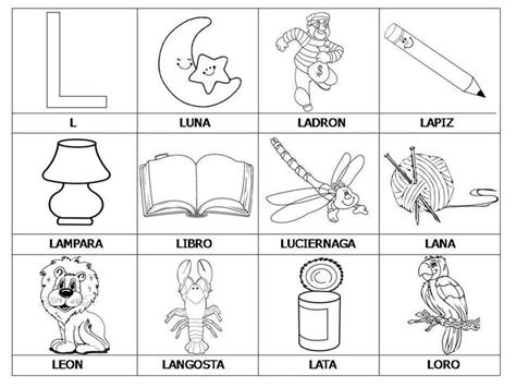 Palabras Con L Dibujos Escolares Vocabulario Letra L Y Abecedario