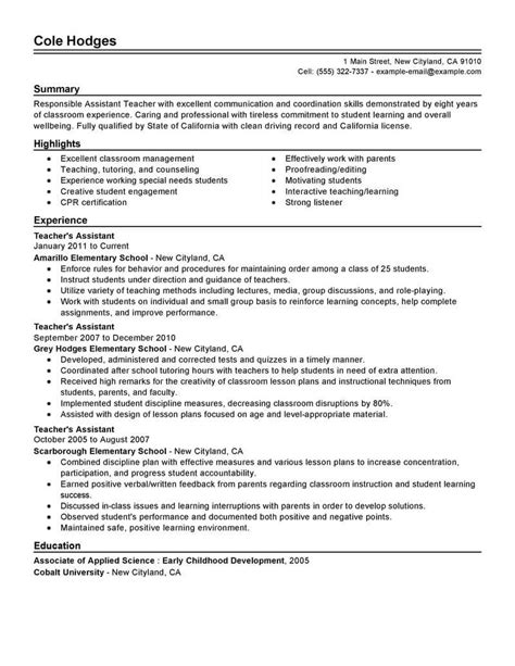 Your work experience is one of the essential sections of your part time teacher resume. Best Assistant Teacher Resume Example | LiveCareer