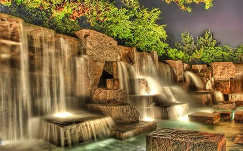 Artificial Waterfall On The Square Stones Wallpapers And Images