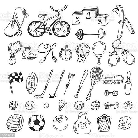 Set Ikon Olahraga Yang Digambar Dengan Tangan Kebugaran Dan Olahraga
