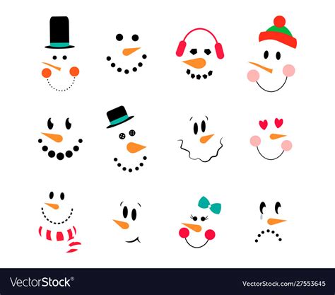 Collection Cute Snowman Faces Royalty Free Vector Image