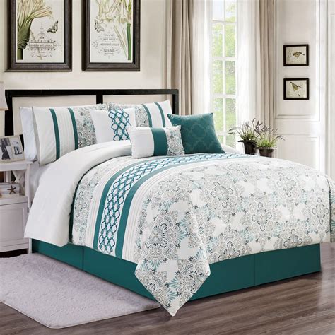 7 Piece Kulbert Tealwhite Comforter Set Bedding Sets Comforter Sets