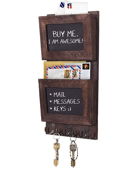 Rustic 2 Slot Mail Sorter Organizer For Wall With Chalkboard Surface