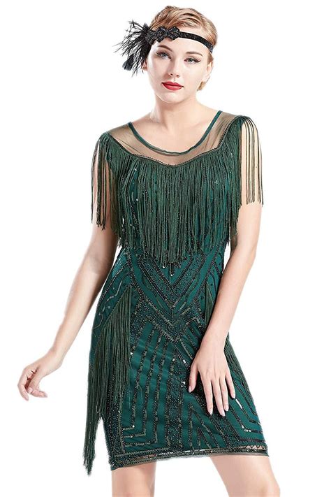 1920s gatsby dress long fringe flapper dress roaring 20s sequins beaded dress vintage art deco