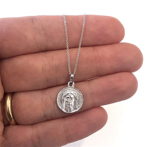Holy Face Medal Necklace In White Gold