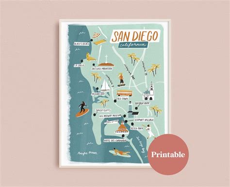 San Diego Illustrated Map Printable Etsy