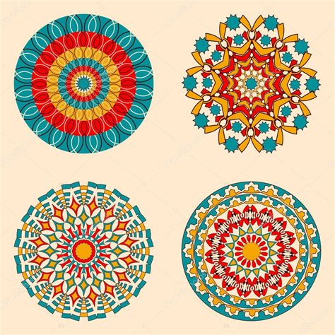 Vector Set Of Circular Patterns From Abstract Shapes — Stock Vector