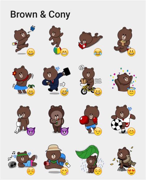 Line Brown And Cony Stickers Set Brown Line Line Friends Emoticon
