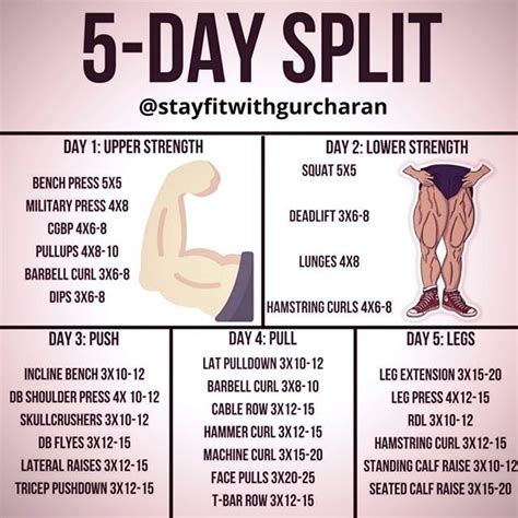 Day Split Workout Routine To Gain Muscle Strength Splits Workout Push Day Pull Day
