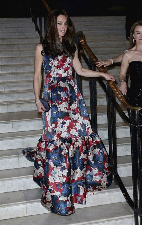 Duchess Kate Wears Floor Length Floral Gown With Sweeping Ruffle To