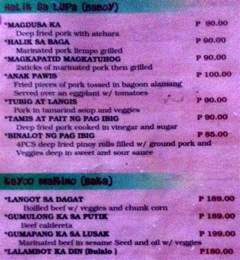 Menu At Kubo Ni Kuya Restaurant Quezon City