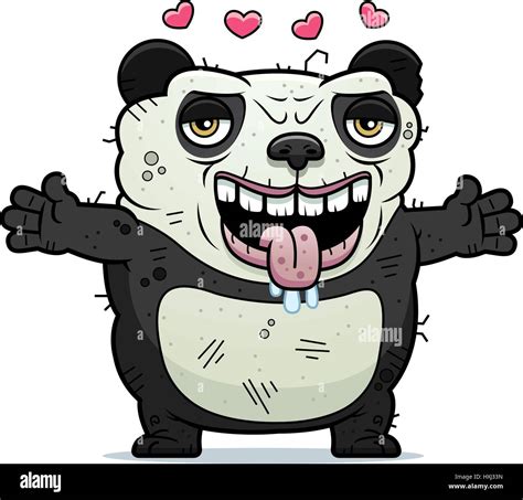 A Cartoon Illustration Of An Ugly Panda Bear Ready To Give A Hug Stock