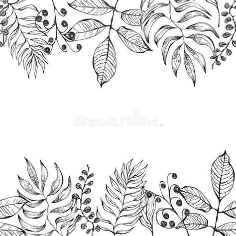 Watercolor And Ink Hand Drawn Seamless Border With Leaves And Branches