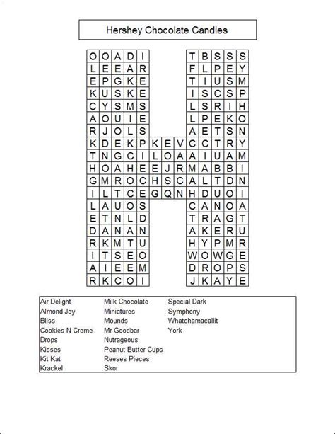 Hershey Chocolate Candies Word Search Puzzle