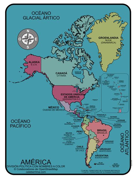 Mapa Del Continente Americano Con Division Politica Y Nombres