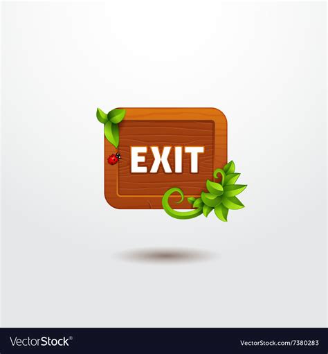 Game Interface Button Exit On Wooden Template Vector Image