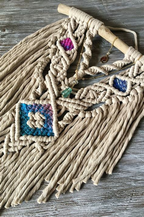 Colorful Woven Beaded Macrame Wall Hanging Etsy Macrame Macrame Wall Macrame Wall Hanging