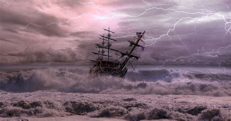 Sailing Old Ship In Storm Sea Against Dramatic Sunset The Snooze Bar