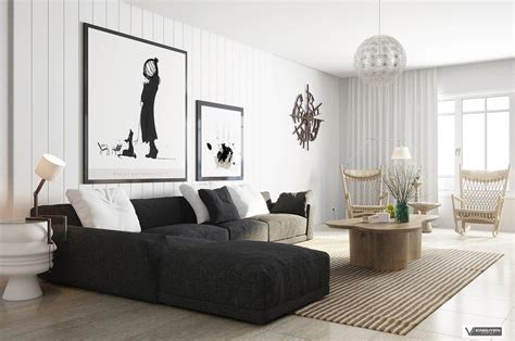 Monochrome Lounge With Organic Accents Interior Design Ideas