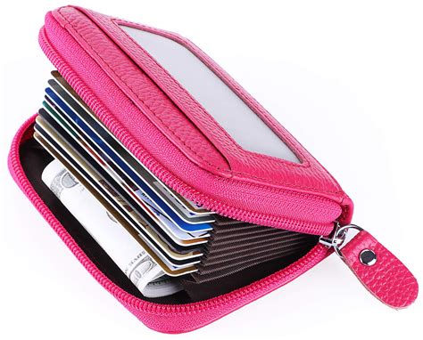 genuine leather credit card holder with rfid blocking small accordion wallet red ebay