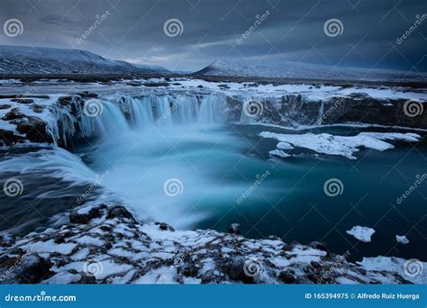 Godafoss God S Waterfall In Iceland At Winter Stock Image Image Of