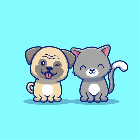 Cute Cat And Dog Cartoon Vector Icon Illustration Animal Icon Concept