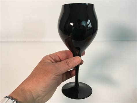 Vintage Set Of 4 Black Stemmed Wine Glasses Large Mod Shaped Wine Glasses Mid Century Modern