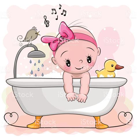 Cute Cartoon Baby Girl In The Bathroom Baby Cartoon Cute Cartoon