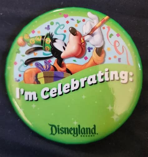 New Disneyland Im Celebrating Button Goofy 3 Pin Disney Parks Green