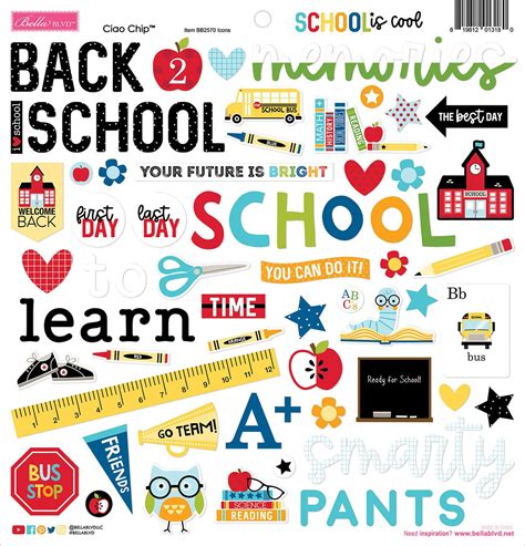Bella Blvd Chipboard Stickers 12x12 Icons School Is Cool 819812013180