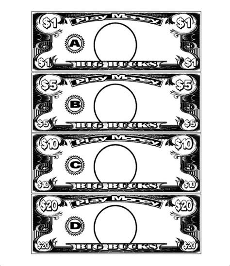 1 Dollar Play Money Template Templates At