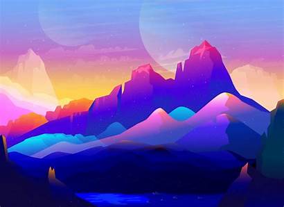Minimalist Landscape Colorful Illustration Mountains Wallpapers Rock