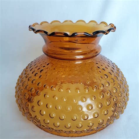 Vintage Fenton Amber Glass Lamp Shade Hobnail Pattern Crimp Etsy
