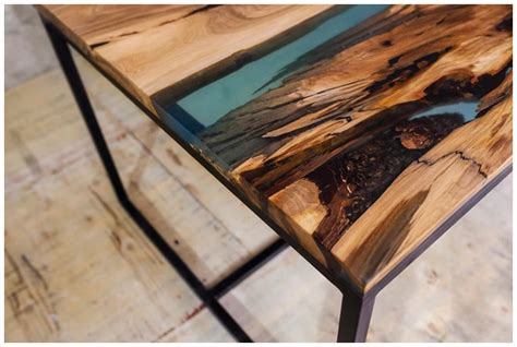 Wooden Table With Resin