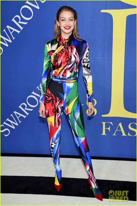 gigi hadid wears colorful versace catsuit at cfda awards photo 4095105 pictures just jared