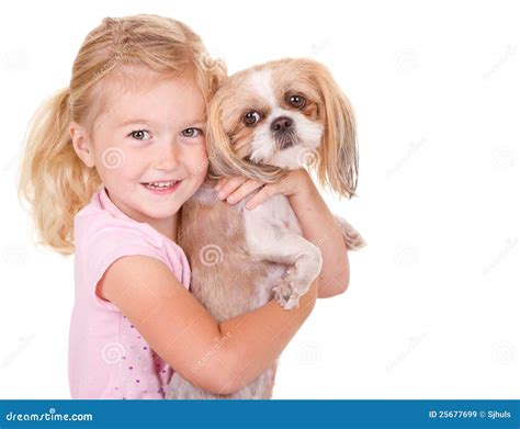 Young Girl Holding Pet Dog Royalty Free Stock Images Image 25677699