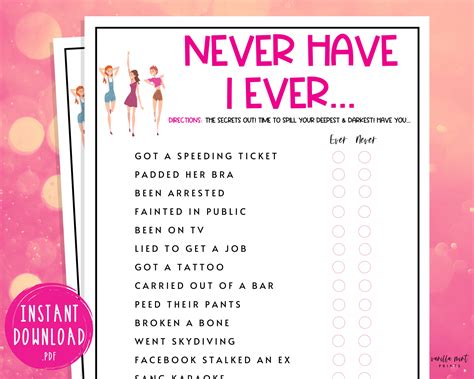 Never Have I Ever Game Ladies Night Party Games Fun Girls Etsy Australia