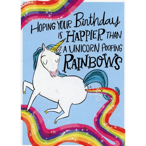 Unicorn Pooping Rainbows Funny Humorous Birthday Card