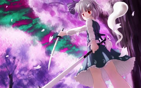 Cherryblossoms Flowers Grayhair Katana Konpakuyoumu Mille Myon