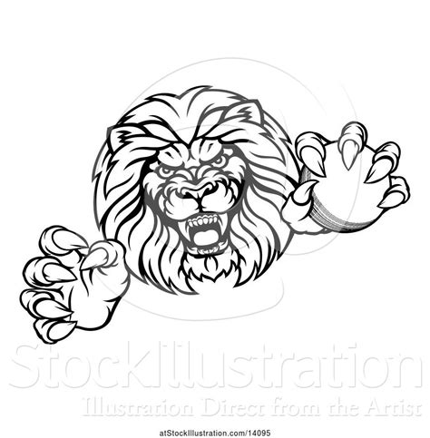 Vector Illustration Of Cartoon Black And White Tough Clawed Male Lion