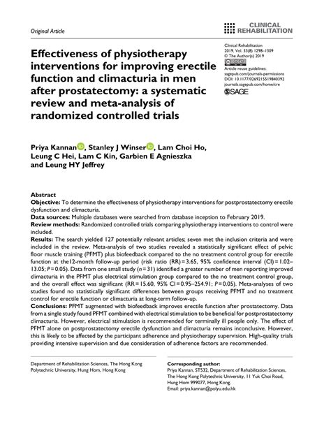 Pdf Effectiveness Of Physiotherapy Interventions For Improving Erectile Function And