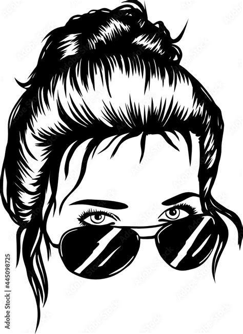Girl With Messy Bun And Sunglasses Stock Vector Adobe Stock