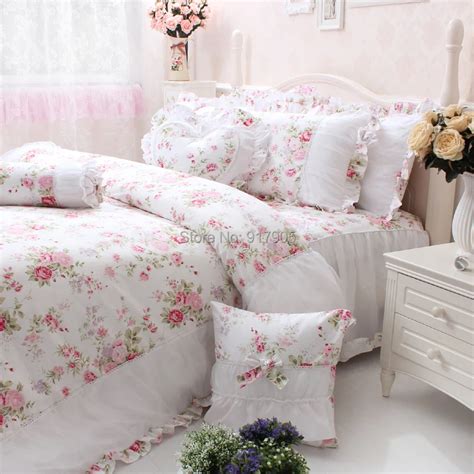 Elegant Pink Rose Print Girls Bedding Set Full Size Romantic Rustic Vintage Floral Duvet Cover
