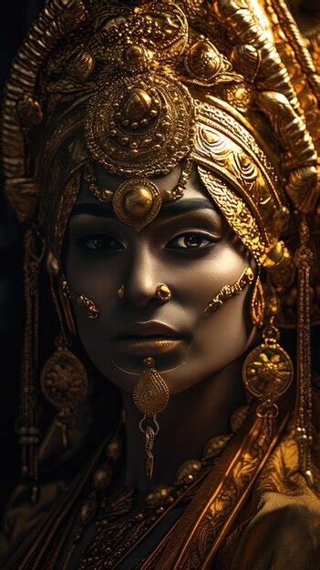 Premium Ai Image A Woman In A Golden Headdress With Gold Jewelry